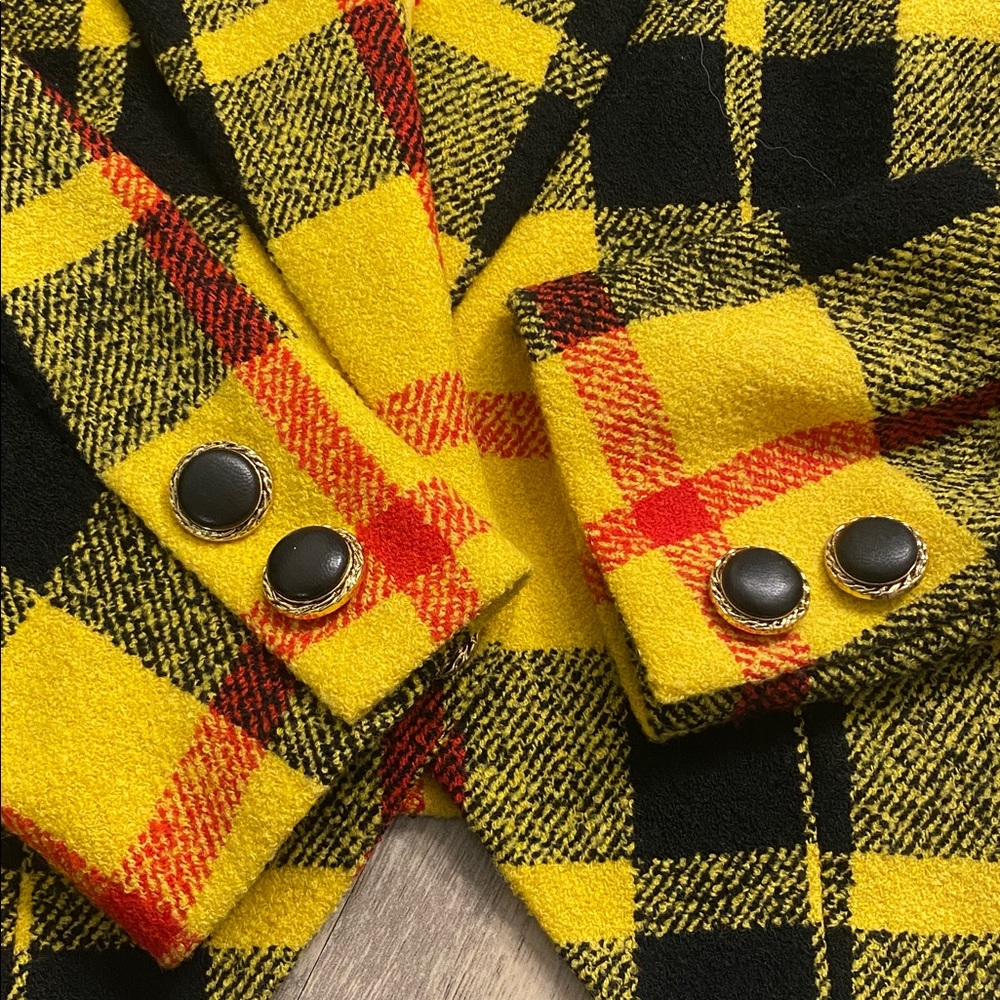 Vintage Suzelle Clueless Crop Yellow Plaid Tartan Wool Jacket Size 6 - Picture 5 of 10